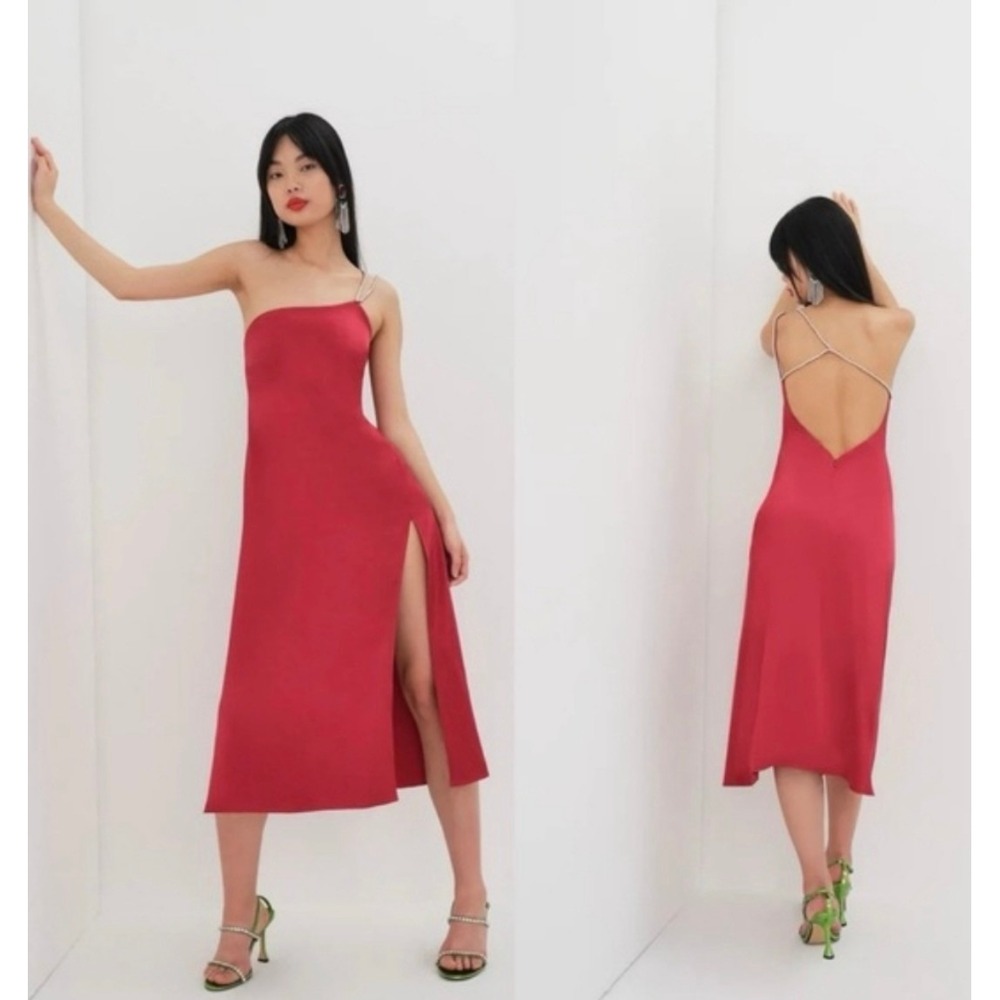 NWT For Love and Lemons Revolve Elora Midi Dress Gown Red Rhinestone ($375) L